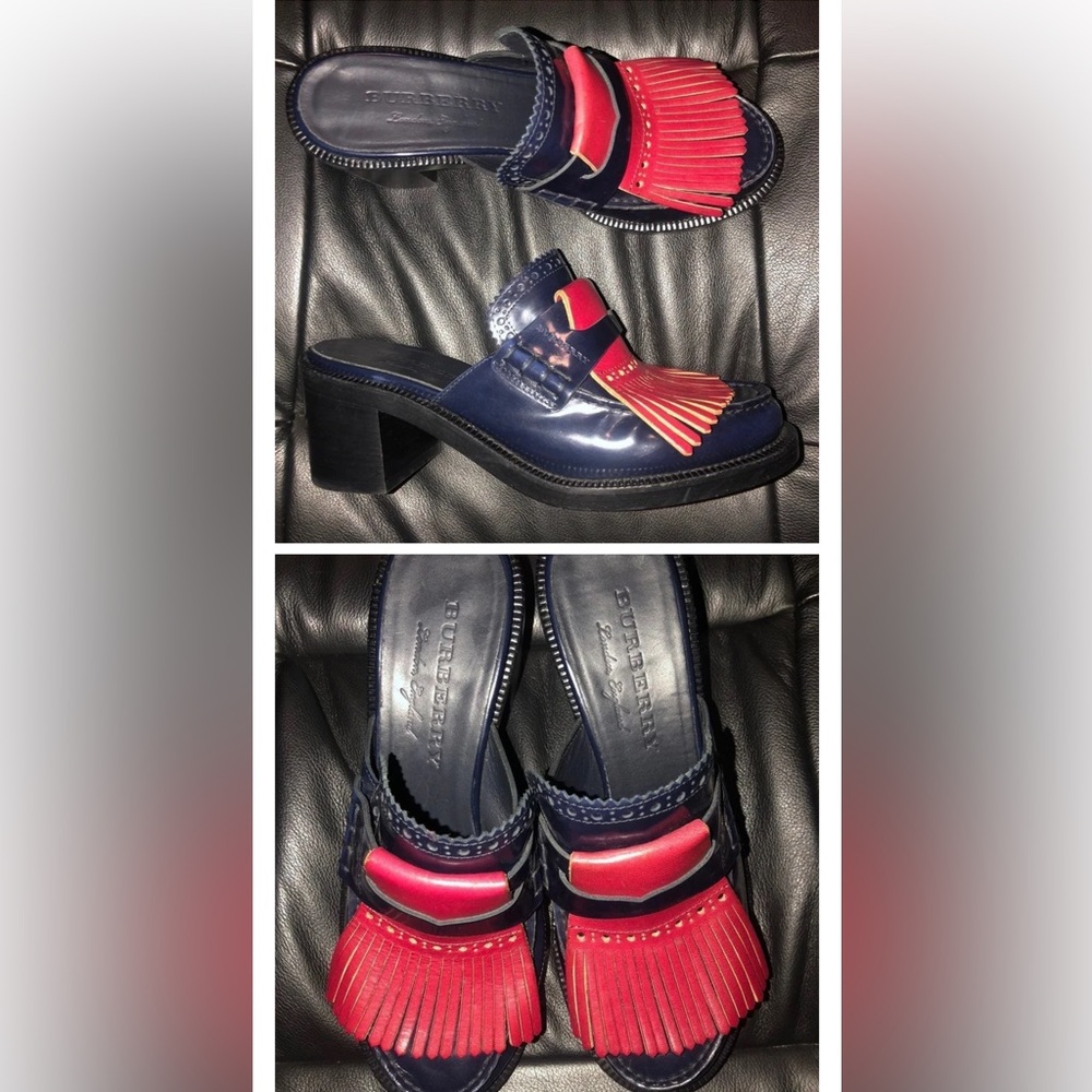 Burberry Beckshill Navy/Red Contrast Kiltie  Mules